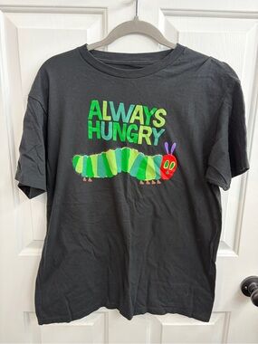 Womens Always Hungry" Caterpillar Graphic Tee - Black & Green